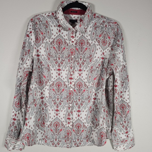 Talbots Tops - Talbots Shirt Womens 16 White Red Paisley‎ Floral Button Up Long Sleeve Stretch